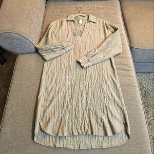 H&M Light Olive Green Gauzy Relaxed Oversized Casual Textured Dress Size XS